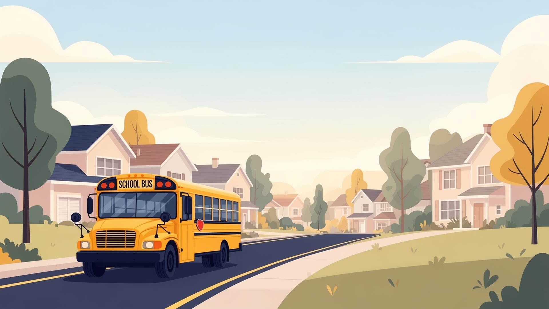 School bus on a sunny neighborhood route